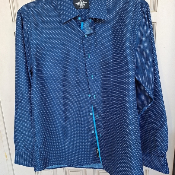 El General Shirt Cotton Navy Dotted Swiss SzXL Polyester Long Sleeve Collar/Cuff - Picture 11 of 13